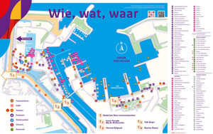 Plattegrond van het terrein van sail en de marinedagen, met daarop aangegeven de verzamelpunten van Komt het zien.