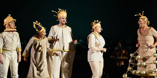 Het kernteam van Luna. Hun kleding is beige met gouden randen en bolletjes. Alle vijf dragen ze een soort kroon.